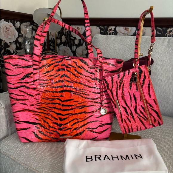 Brahmin Handbags - Brahmin Brooke Tote – Pink Feline Ombré Melbourne + Matching Pouch
